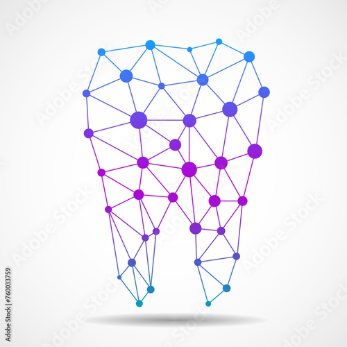 Tooth logo of lines and dots. Dental and orthodontics medical concept. Vector illustration
