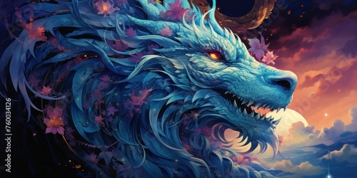 Majestic Blue Dragon With Red Eyes Generative AI