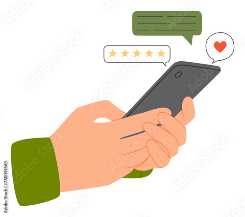 Characters Giving Five Star Feedback. Vector customer review concepts. Reviews stars with good and bad rate and text.