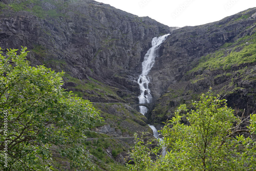 waterfall in the mountains near Trollstigveien