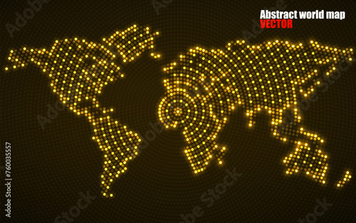 Fototapeta Naklejka Na Ścianę i Meble -  Abstract world map with glowing radial dots. Vector
