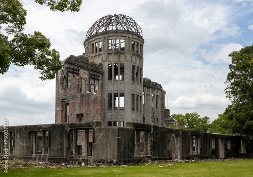 Remaining structure of the Genbaku Dome building in bombed Hiroshima at the Hiroshima Peace Memorial photo