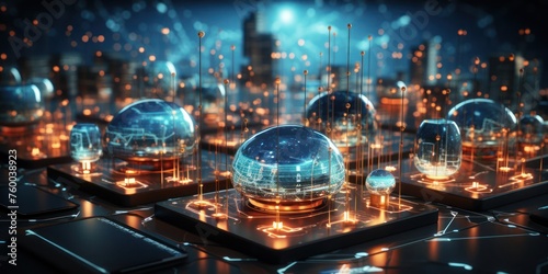 Glowing Futuristic Cityscape Generative AI