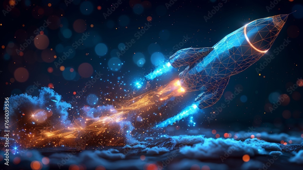 Isolated illustration of an abstract rocket launch from a laptop ...