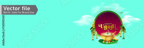 Vector Ugadi festival Website banner template design. Indian New Year spring festival Ugadi (Gudi Padwa, Yugadi).