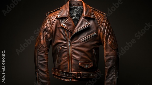 An expensive iconic leather jacket in vintage style.