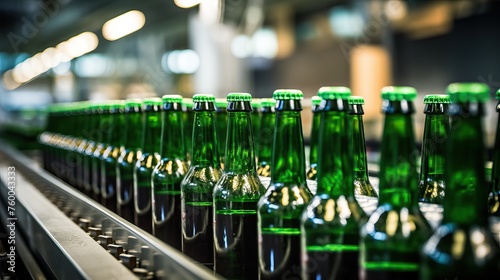 Beer bottles on the conveyor belt.   