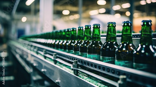 Beer bottles on the conveyor belt.