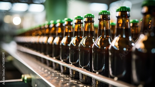 Beer bottles on the conveyor belt.   