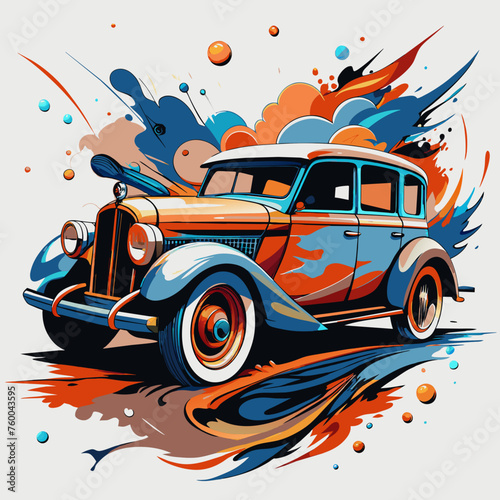 Stylized image of a retro car. Illustration of an old style car. Classic car. SVG version.