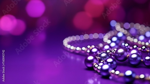 Banner with lilac and gold Mardi Gras beads and place for text 