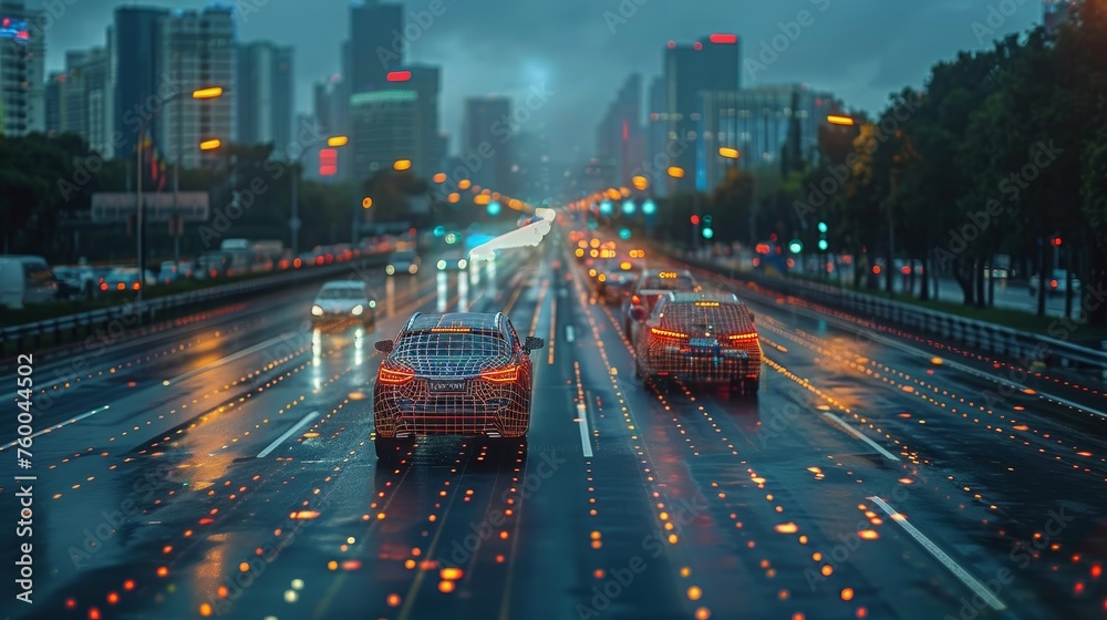 A smart city commute transportation network system concept using an intelligent automatic sensing system and a radar signal system. - obrazy, fototapety, plakaty 