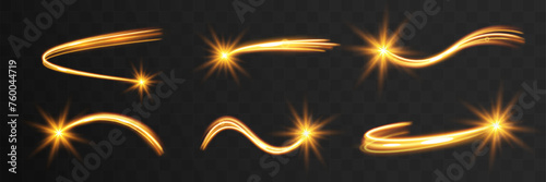 Light wave of shiny gold lines.Gold color glowing design element.Wavy bright stripes.	
