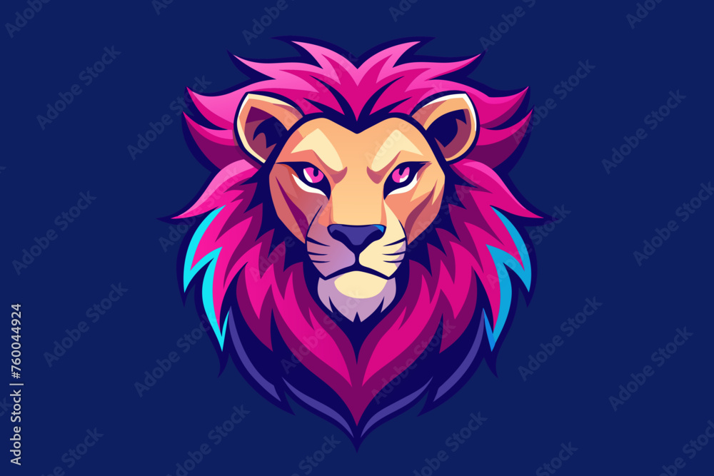  A cool lion's head with pink mane, vector illustration artwork 