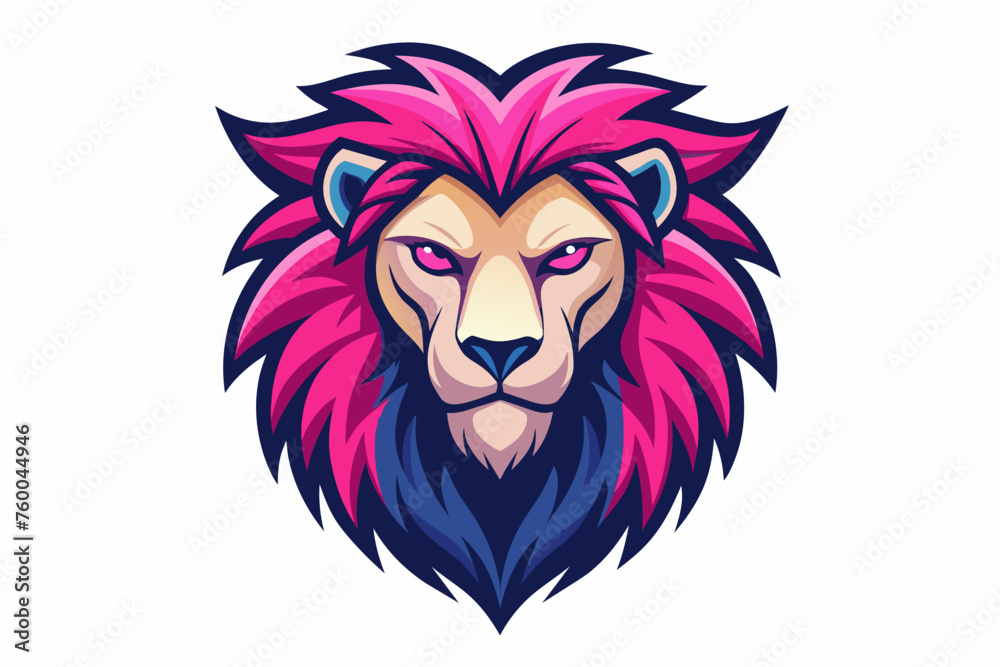 A cool lion's head with pink mane, vector illustration artwork 