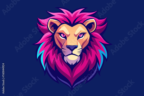  A cool lion s head with pink mane  vector illustration artwork 