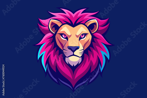  A cool lion's head with pink mane, vector illustration artwork 