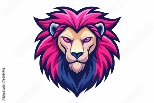  A cool lion s head with pink mane  vector illustration artwork 