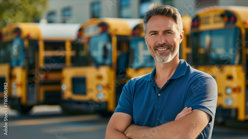 Wallpaper Mural Caucasian male school bus driver is crossing his arms in confidence. Torontodigital.ca