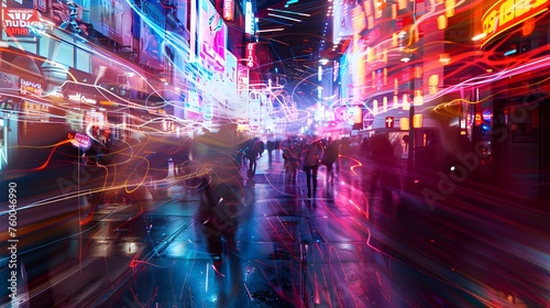 Abstract illustration portraying energy of a night life. Visualized fast moving night life. photo