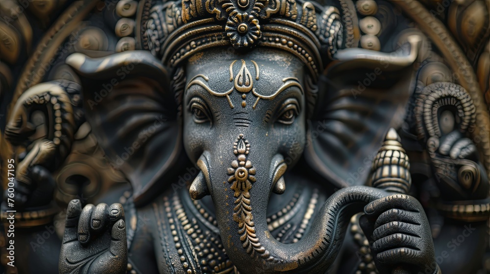 Majestic Statue of Ganesha, Revered Deity of the Hindu Pantheon