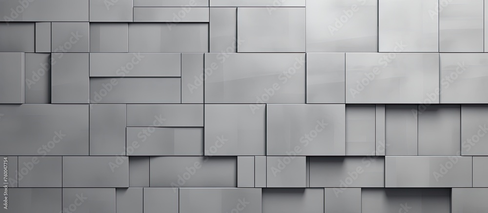 A close up of a rectangular grey brick wall showcasing the symmetry and parallel pattern of the composite material used for the facade