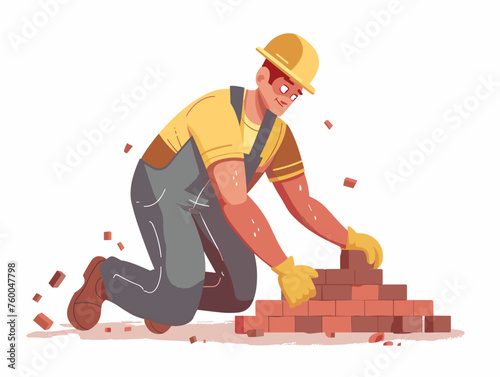  A construction worker meticulously lays bricks sweat dripping from their brow as they contribute to a building's foundation. 