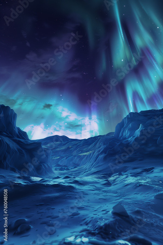 Aurora in the night sky in the land of ice. © S photographer