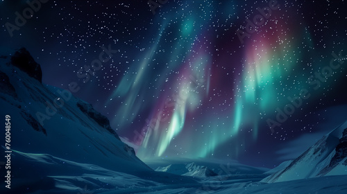 Aurora in the night sky in the land of ice. © S photographer