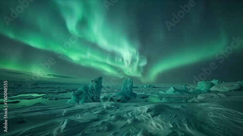 Aurora in the night sky in the land of ice. © S photographer