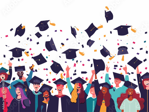  A group of graduates toss their caps symbolizing the end of one chapter and the beginning of countless new possibilities. 