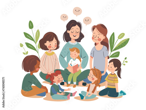  A group of siblings sit around their mother listening attentively as she shares cherished stories from their childhood. 