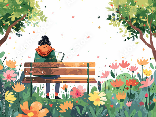  A lone figure sits on a park bench sketchbook in hand capturing the vibrant hues of a flowerbed in bloom. 