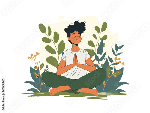  A person practices deep breathing exercises becoming aware of their body and managing stress effectively. 