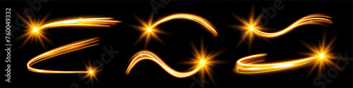 Light wave of shiny gold lines.Gold color glowing design element.Wavy bright stripes.	
