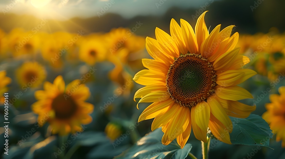 Obraz premium A Sunflower's Close-Up Amidst a Sunflower Field.