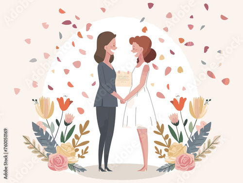  Two individuals exchange wedding vows celebrating their love and commitment in a ceremony officiated by someone who identifies within the LGBTQ+ community. 