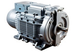 High-performance silver industrial electric motor.