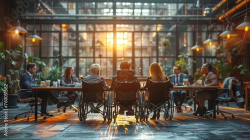 Inclusion of a colleague in a wheelchair in a meeting of business people