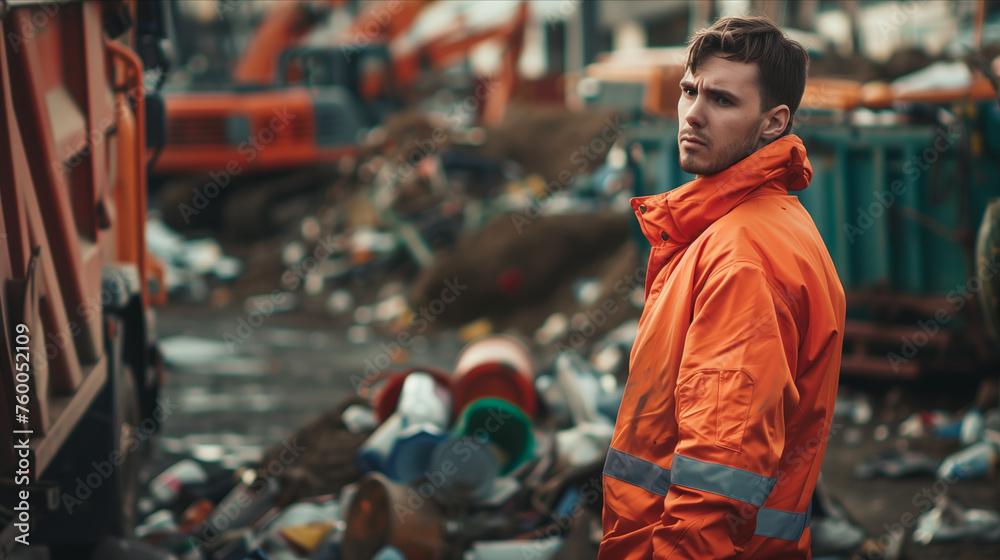A team of Caucasian male garbage collectors is helping to collect trash in the city. A team of Caucasian male garbage collectors is helping to collect trash in the city.
