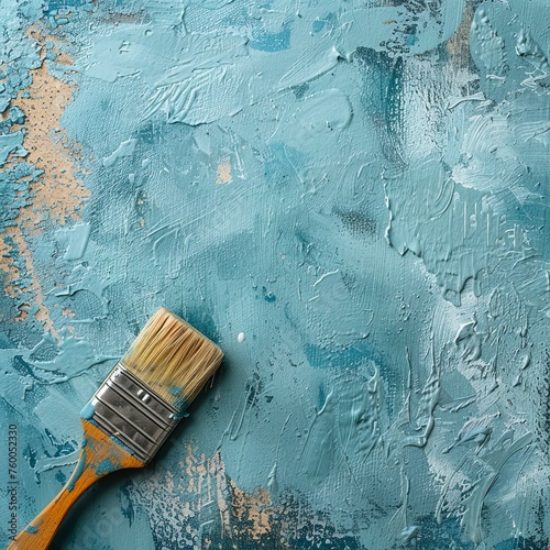 Top View of Wall Painting with Paint Brush