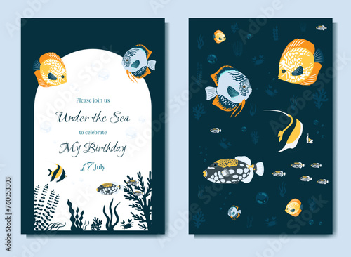 An invitation card for a birthday in a nautical style. A marine invitation.