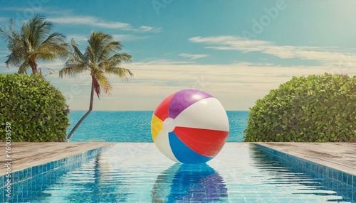 colorful beach ball floating on swimming pool