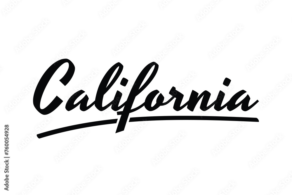 Vector illustration with calligraphic lettering California on white background. California text vector - obrazy, fototapety, plakaty 