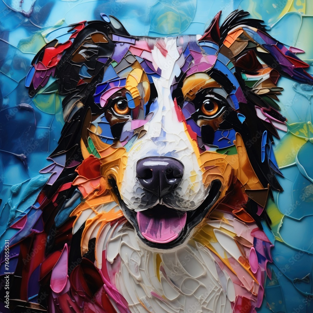 A dazzling dog portrait in crushed glass