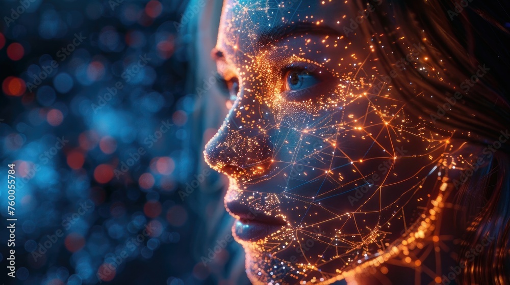 Realistic Artificial intelligence. Computer mind connections head ...