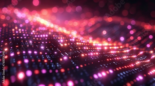 Abstract high-tech background for presentations and websites. Big data background with glowing dynamic lines, binary code. Futuristic neon stripes. © Happy Lab