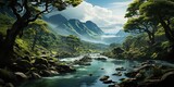 Calm Cascade Chronicles - Gentle Waters in Nature's Narrative Chronicle the gentle waters in nature's narrative with calm cascade scenes. Capture the soothing beauty of cascading waterfalls, 