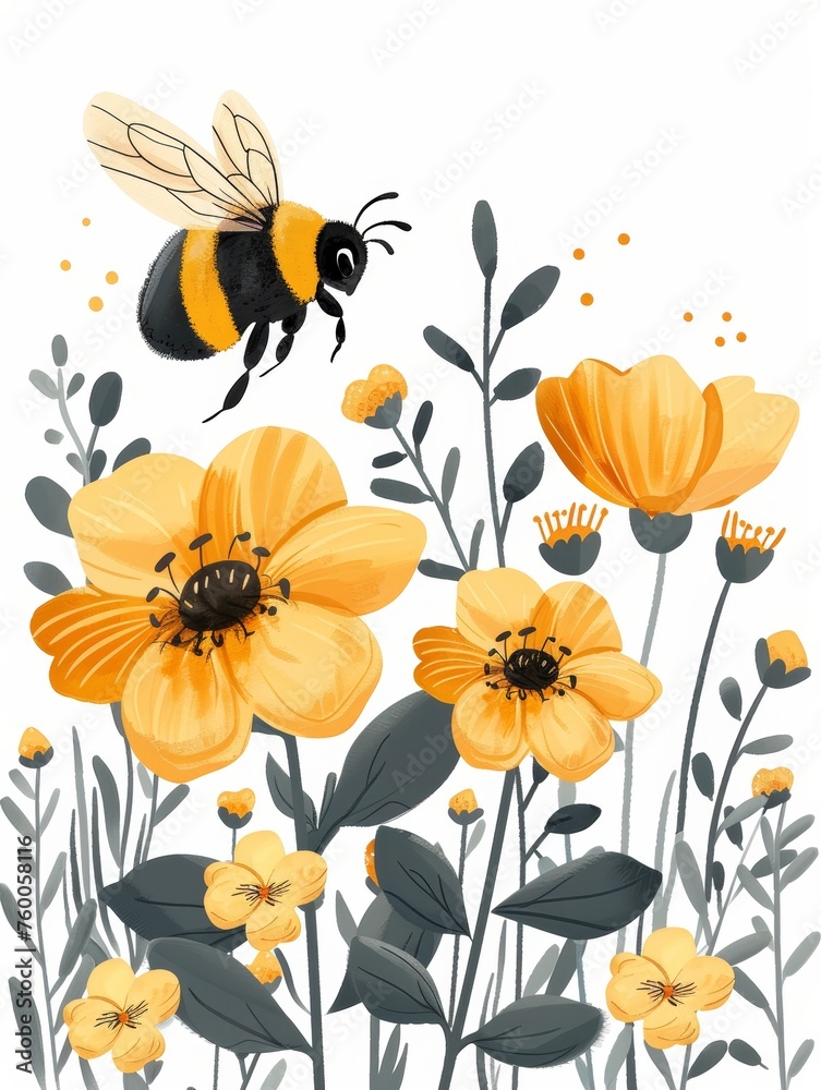 Happy Bumblebee Surrounded by Soft Flowers in a Nursery Generative AI Happy Bumblebee Surrounded by Soft Flowers in a Nursery Generative AI