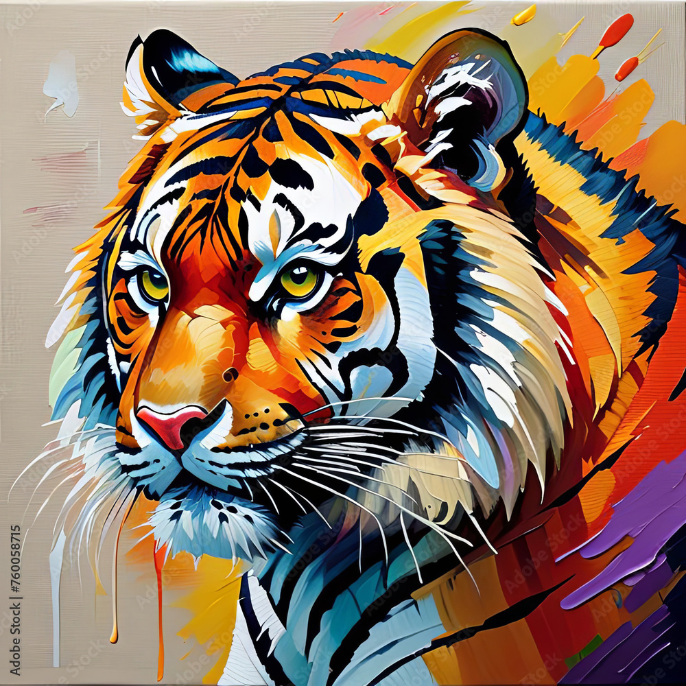 Oil Painting of a Wild Colorful Tiger